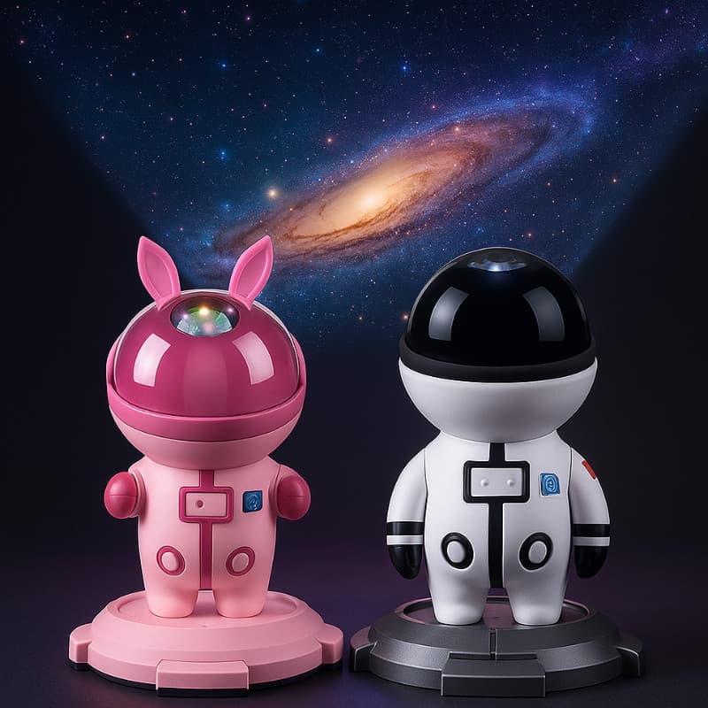 Luminária Projetor Grande Astronauta Infantil Luz Galáctica Estrelas Led Controle e cabo USB