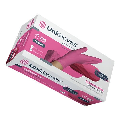 Luva Unigloves Látex Clássico Pink tamanho G Com Pó 100un - Cor Rosa