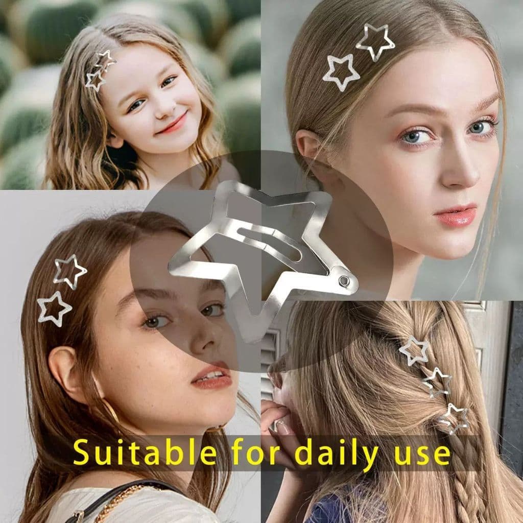 KIT10-2 Grampos De Cabelo Estrela Elegantes-Clipes BB Prata Dourado Colorido Preto