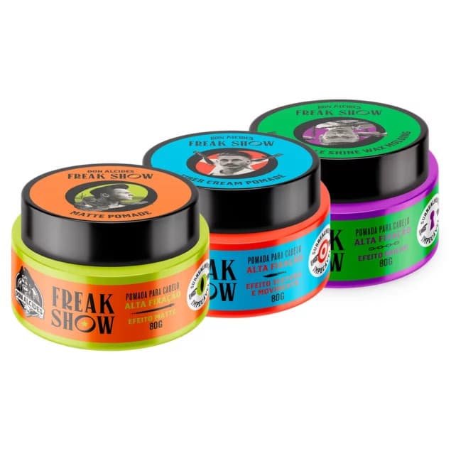 Kit Pomadas 80g para Cabelo Don Alcides Freak Show - Pasta Matte + Pomada Fiber + Pomada Water