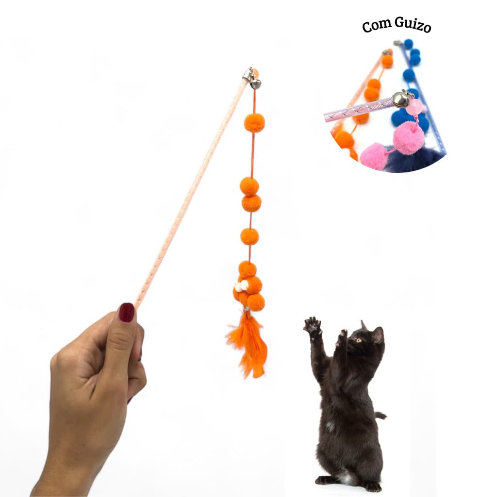 Brinquedo de Gato Vareta com Guizo Bastão Colorido Sortido 31cm PET