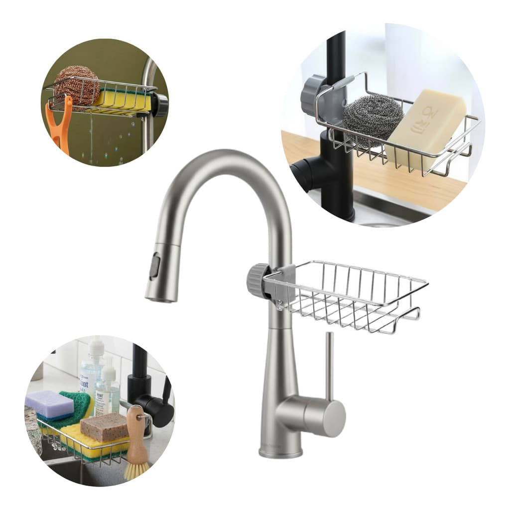 Suporte Inox Ajustável Para Torneira Porta Sabão p/ Pia Cozinha