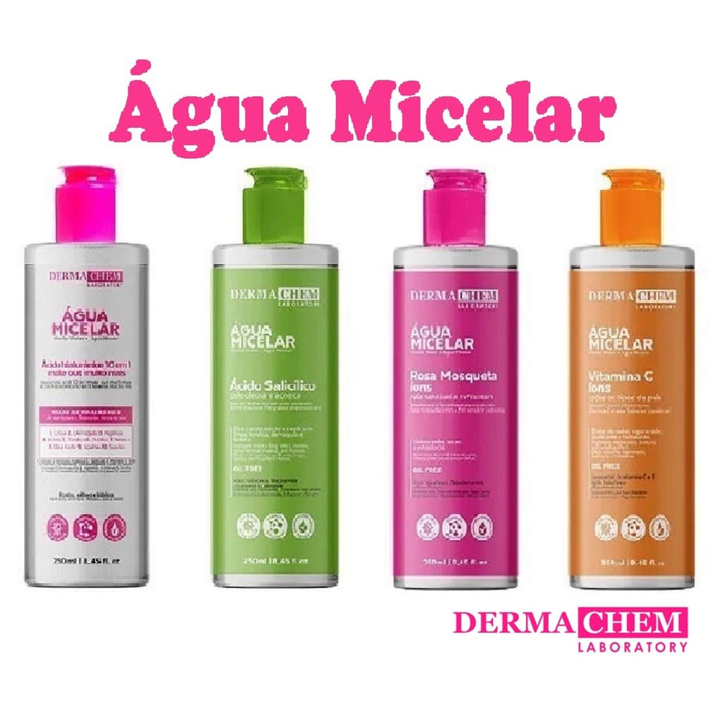 Água Micelar Demaquilante 5 em 1 Dermachem 250ml - Limpa, Tonifica, Demaquila , Rosa Mosqueta Salicílico Hilaurônico
