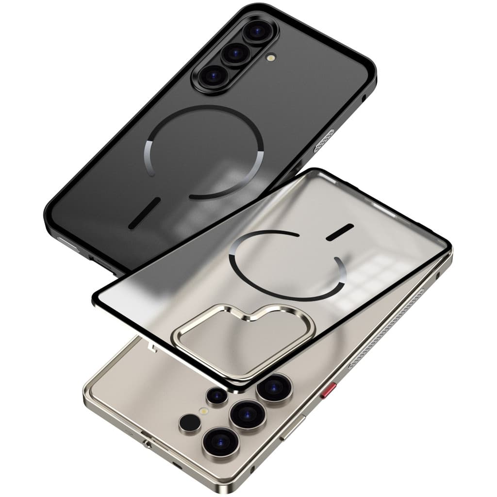 Para Galaxy S26 S25 Ultra S24 Plus S23 Fosco Caso De Telefone Quadro Metal Fivela Removível Lente Liga Alumínio