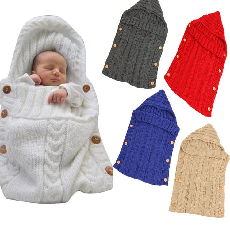 Saco De Dormir Tricotado Para Bebê De Inverno Com Botões-Bolsa Forrada De Lã Quente Carrinho E (70 * 35 Cm)‌