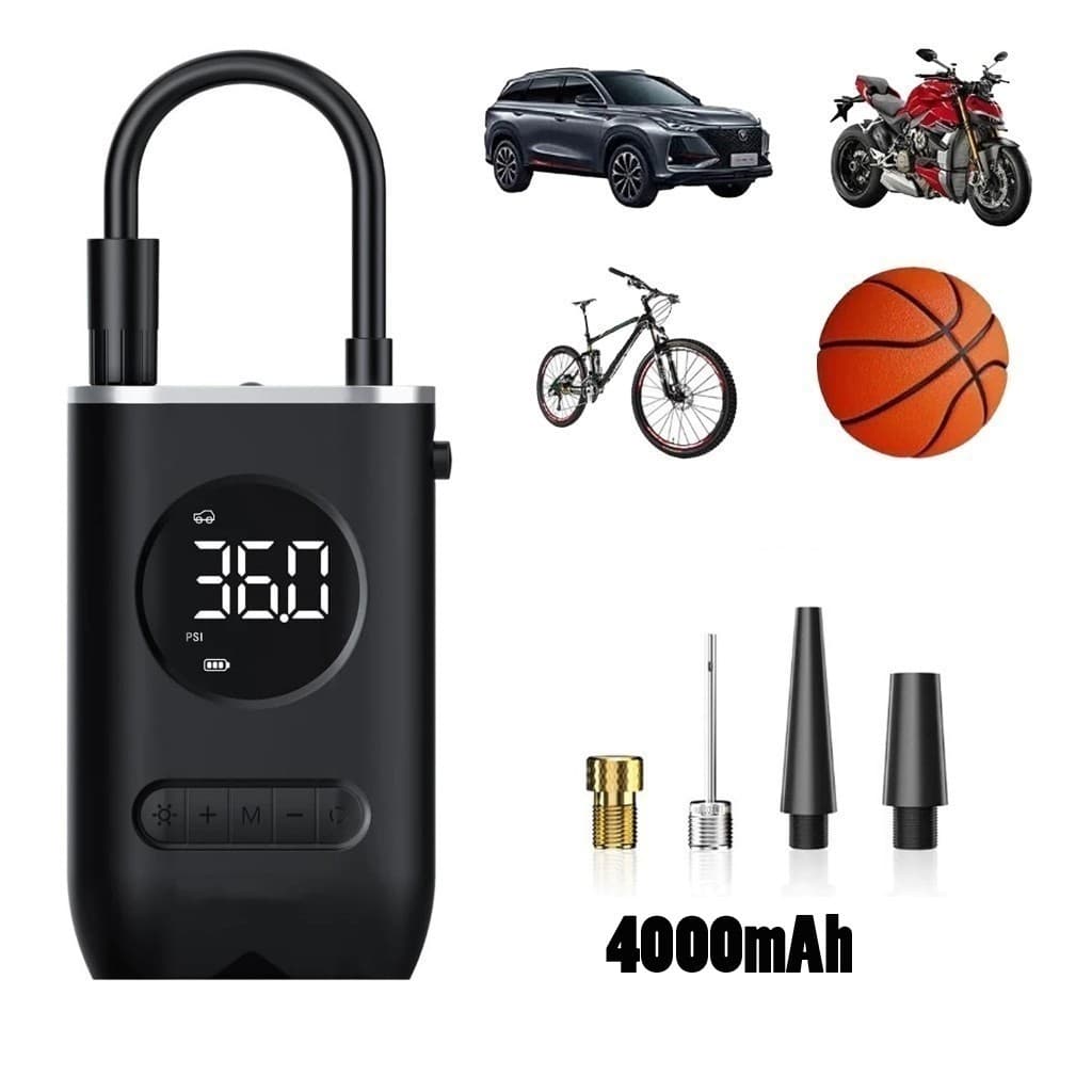 Mini Compressor de Ar Digital Portátil - USB Recarregável - Calibrador de Pneu Profissional 4000mAh