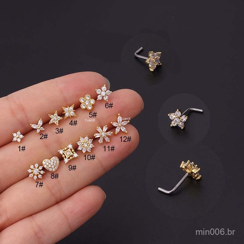 1 peça de joia/piercing/piercing de nariz em material de aço inoxidável em forma de L, pacote com 20 peças