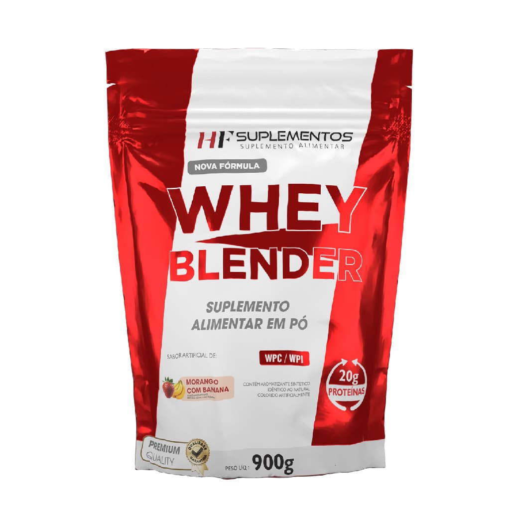 WHEY BLENDER CONCENTRADO MORANGO C/ BANANA 900G HF SUPLEMENTOS