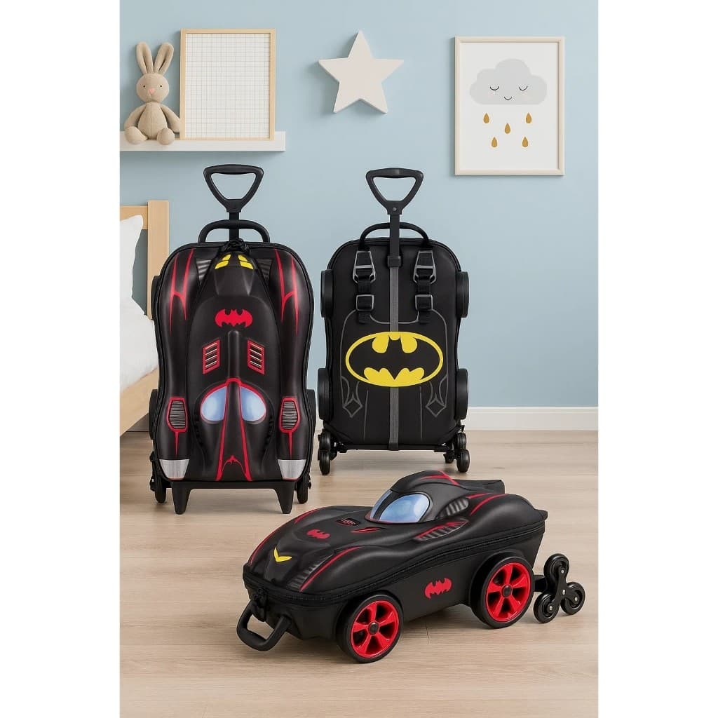 Mala Infantil Batman 3D com Rodinhas Preta Mala Viagem Boy Diversão Estilo Prática Compacta