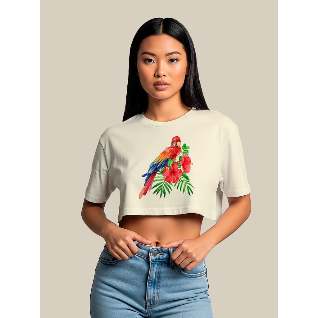 Cropped Blusa Over Feminino Farm Arara Soltinho Academia Streetwear 100% Algodão Gola Canelada Moda Primavera Verão