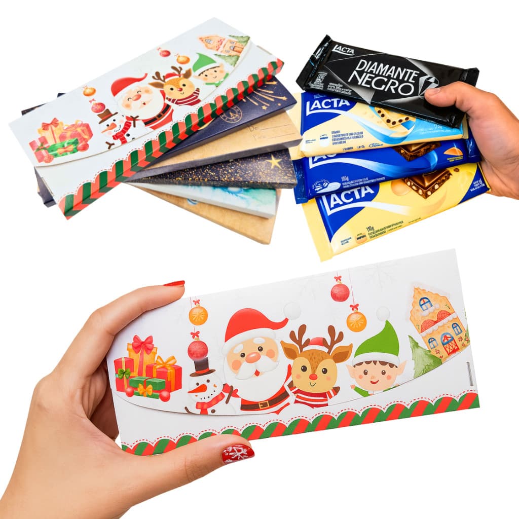 Caixa de Natal porta Tablete Barrinha de chocolate industrial. Barra chocolate de mercado | presente