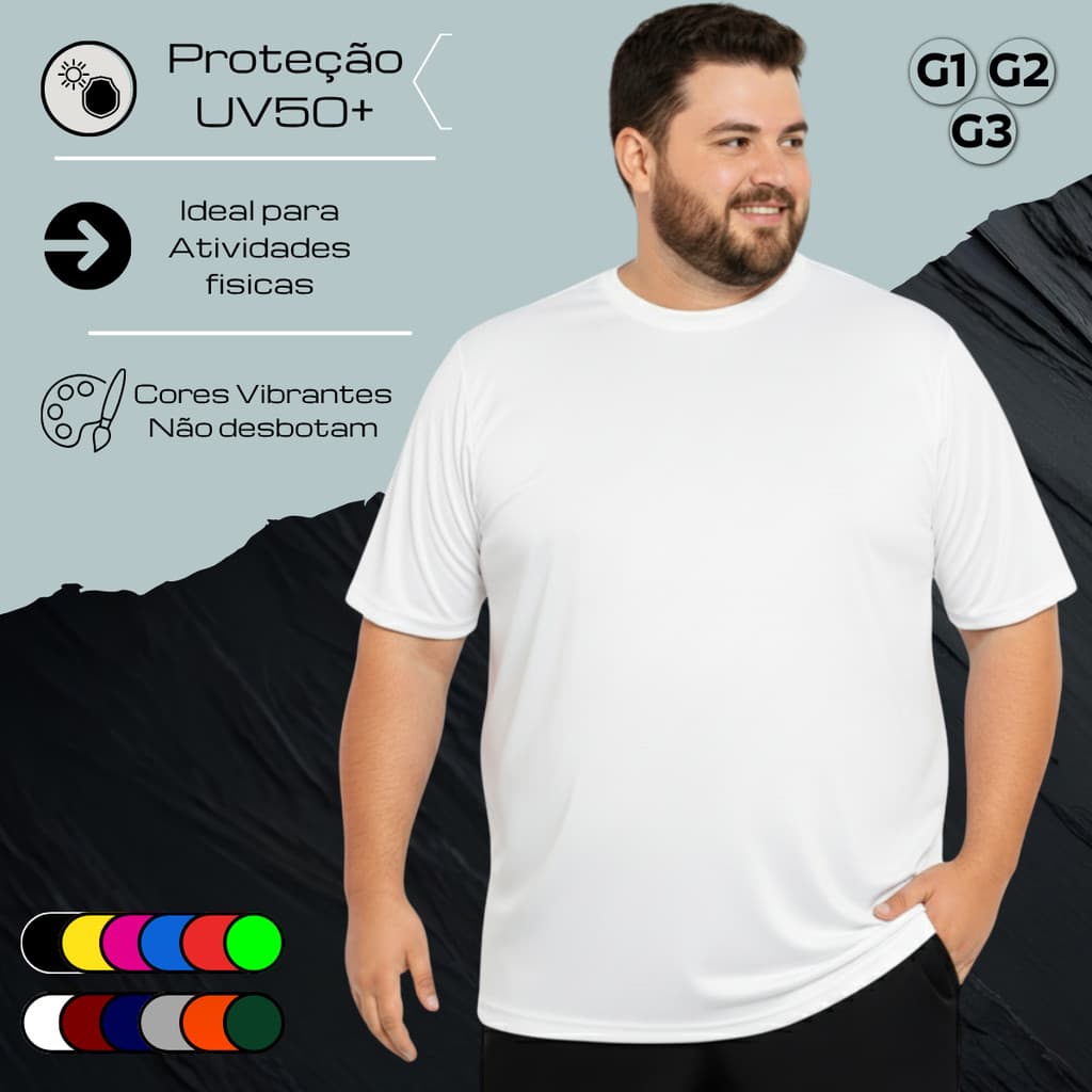 Camiseta Térmica Plus Size Manga Curta Masculina Proteção Solar Dry fit