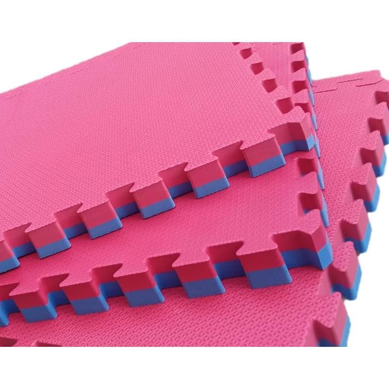 Kit 6 Tatames Tapetes EVA 50x50x4cm 40mm Bicolor Azul com Vermelho Luta Premium Jiu Jtsu com Bordas