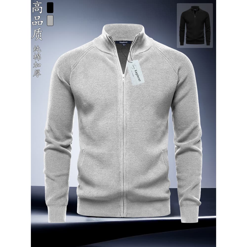Novo estilo 2025 outono inverno engrossado malhas masculino gola alta jaqueta casaco High-End puro algodão fino @-