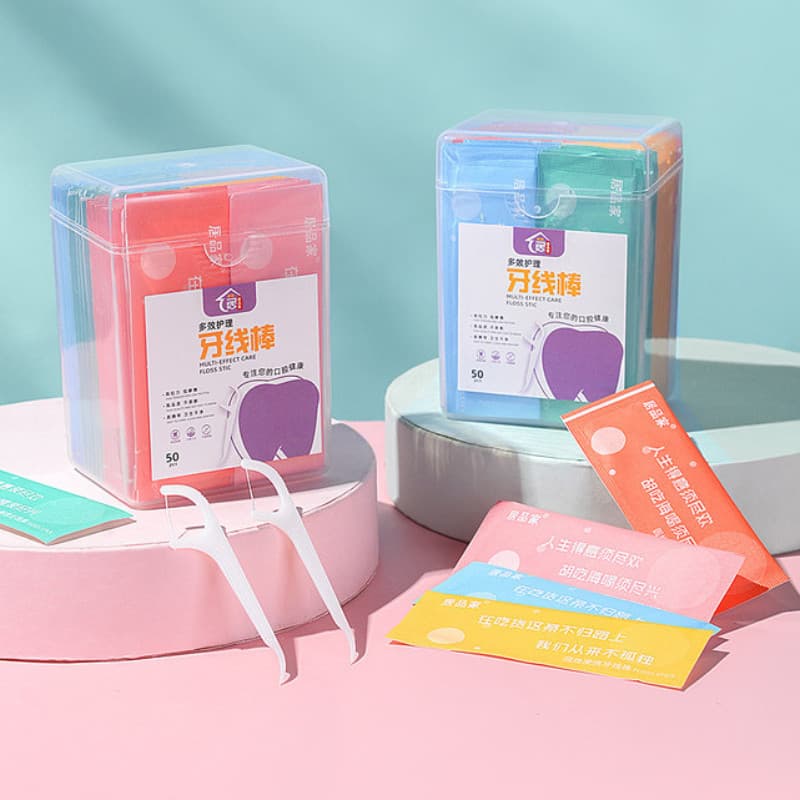 Caixa de fio dental 50 cores embaladas individualmente palitos de fio dental descartáveis TH