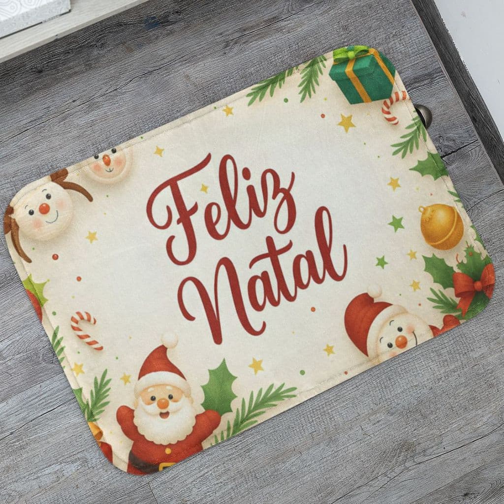 Tapete Porta de Entrada Natalino Boas Festas 55x35 Não Desliza 6687