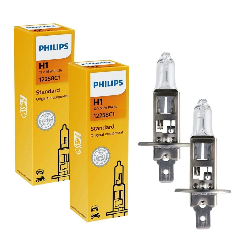 PAR DE LÂMPADA HALÓGENA FAROL ALTO BAIXO NEBLINA H1 55W PHILIPS STANDARD 12V