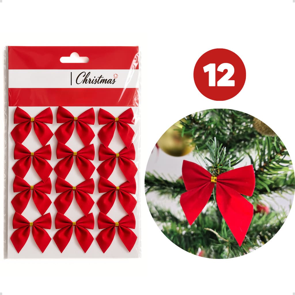 Kit 12 Laços Natalinos Vermelhos 6,5cm Decorativos