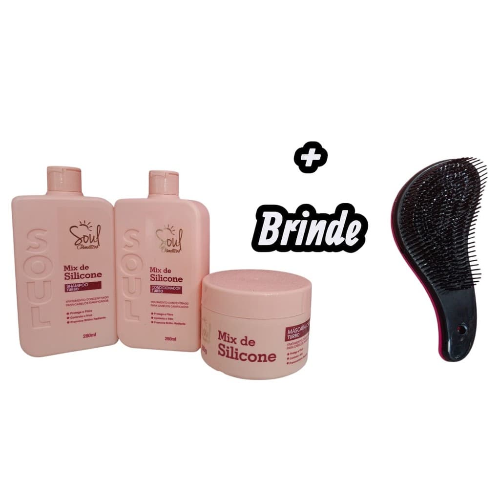 KIT CAPILAR 3 ITENS MIX DE SILICONE SOUL - SHAMPOO TURBO - CONDICIONADOR TURBO E MÁSCARA CAPILAR  + BRINDE