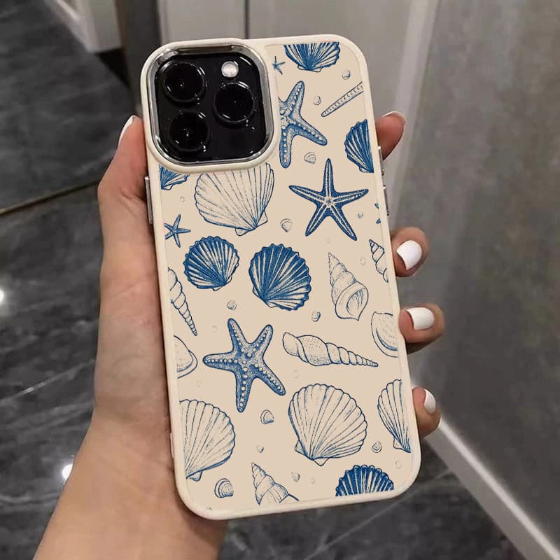 Capinha silicone Fosco Anti-impacto Conchas e Estrelas do Mar iPhone 17 air 13 12 11 14 15 16 Pro MAX XR XS Caso