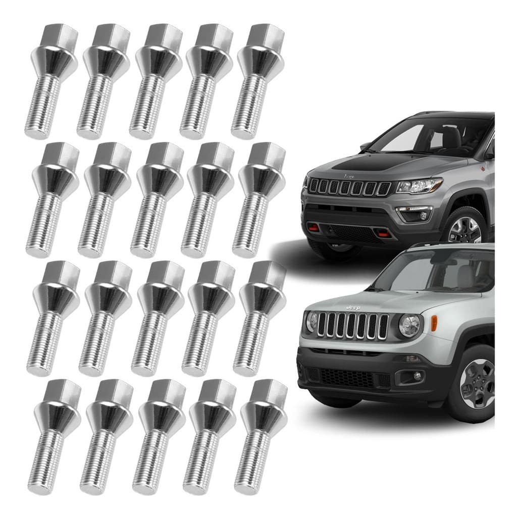 Jogo 20 Parafusos Cromado Roda Jeep Renegade E Compass