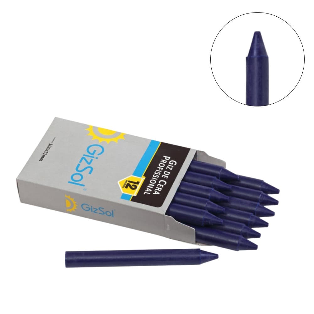 Kit 12 Un Caixa Lápis Giz Estaca Azul Escuro 83651B Giz Sol