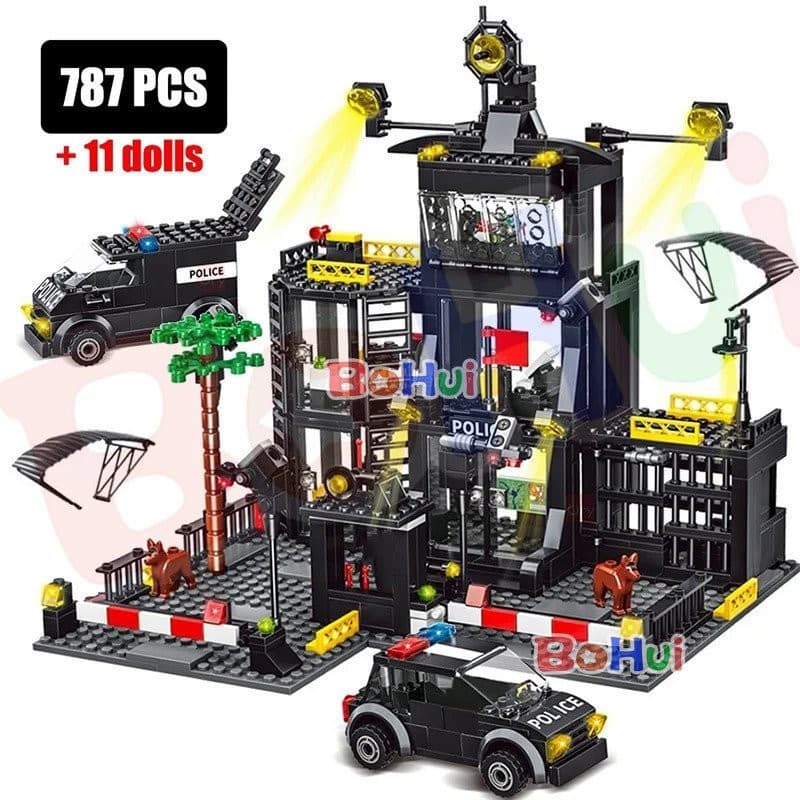 SWAT Delegacia De Polícia Militar Cidade Modelo Conjunto Carro Prisão Policial Barco Figuras Blocos De Construção DIY Brinquedo para