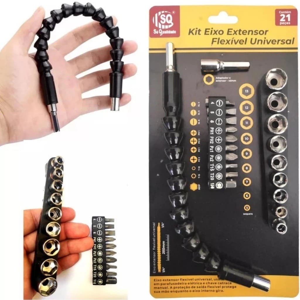 Kit Extensor Prolongador Flexivel Parafusadeira Universal parafusadeira elétrica Multiuso Premium