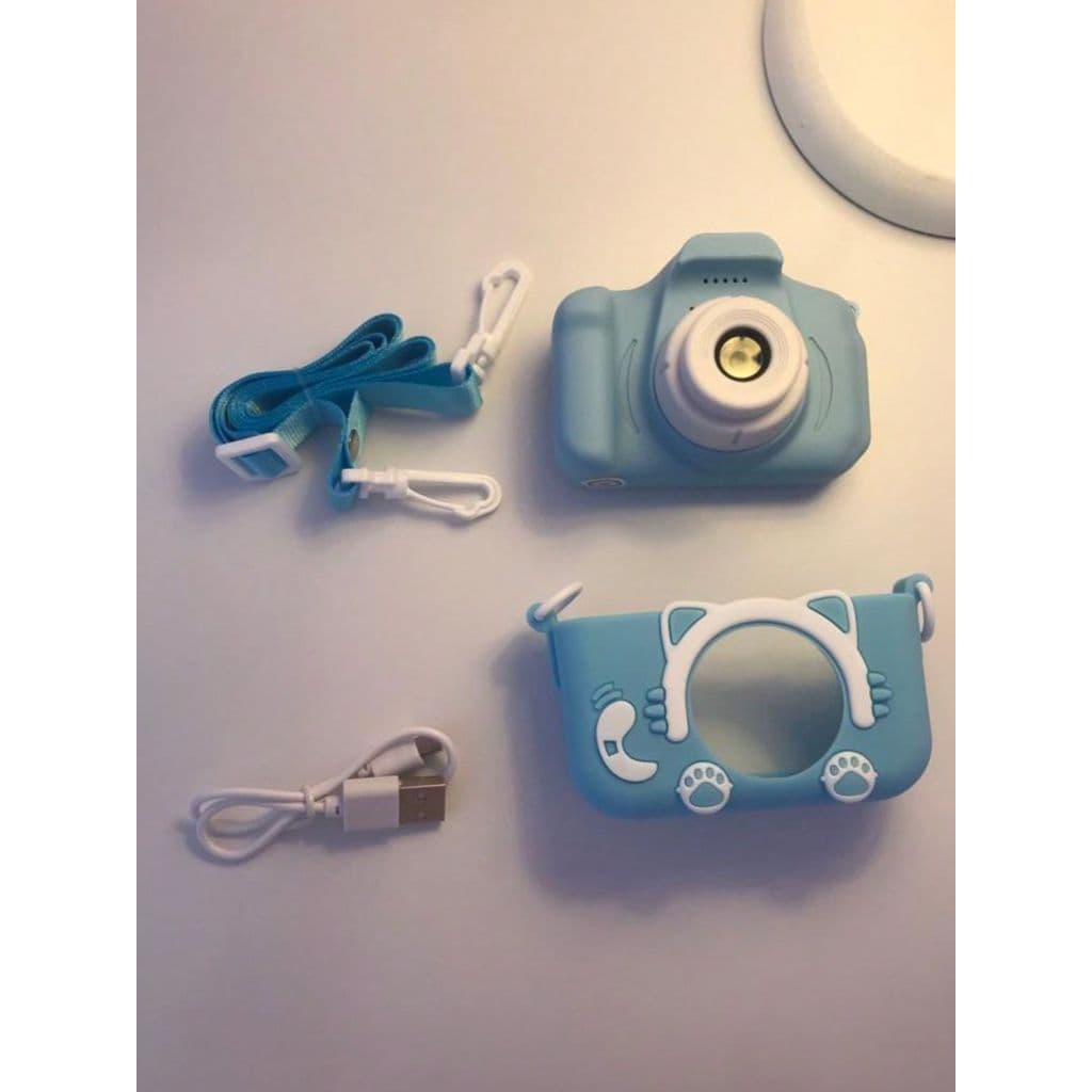 Câmera Brinquedo Azul Gravação Vídeo Foco Automático Jogos Diversão Criança Feliz