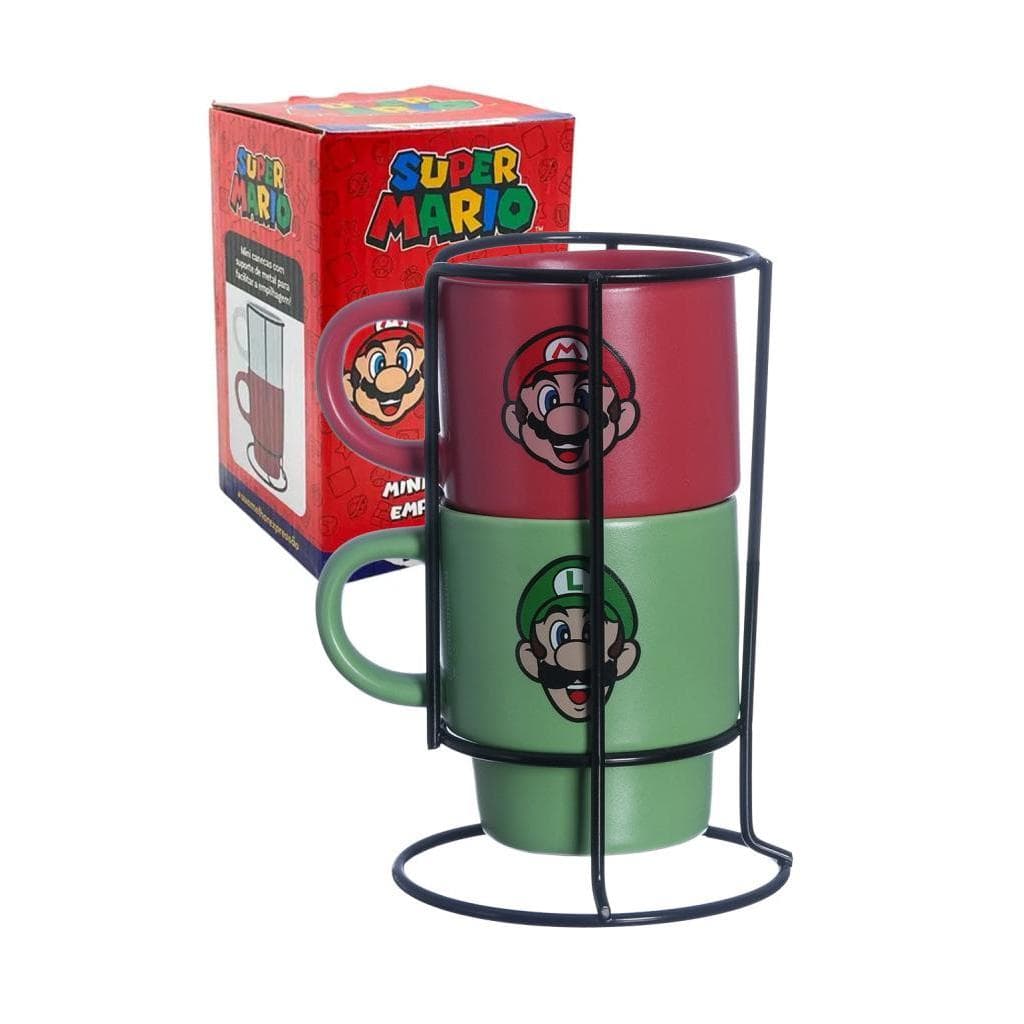Canecas Empilháveis Super Mario 150ml Nintendo Zona Criativa Com Suporte Cerâmica Presente Gamer Decoração