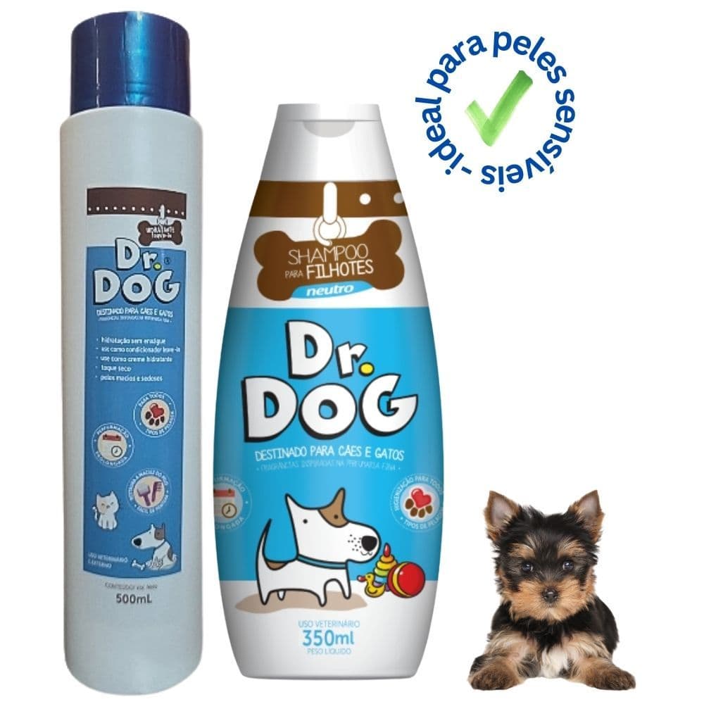 Kit Banho Pet Antialérgico Pele Sensível: Shampoo +Condicionador Pet s/ enxágue, Leave-in c/ óleo de coco Cães Gato