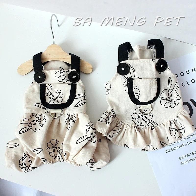 Roupa para Cães e Gatos, Macacão com Suspensório Estampado de Coelho, Roupas para Cães Pequenos, Bonitas e Finas ----