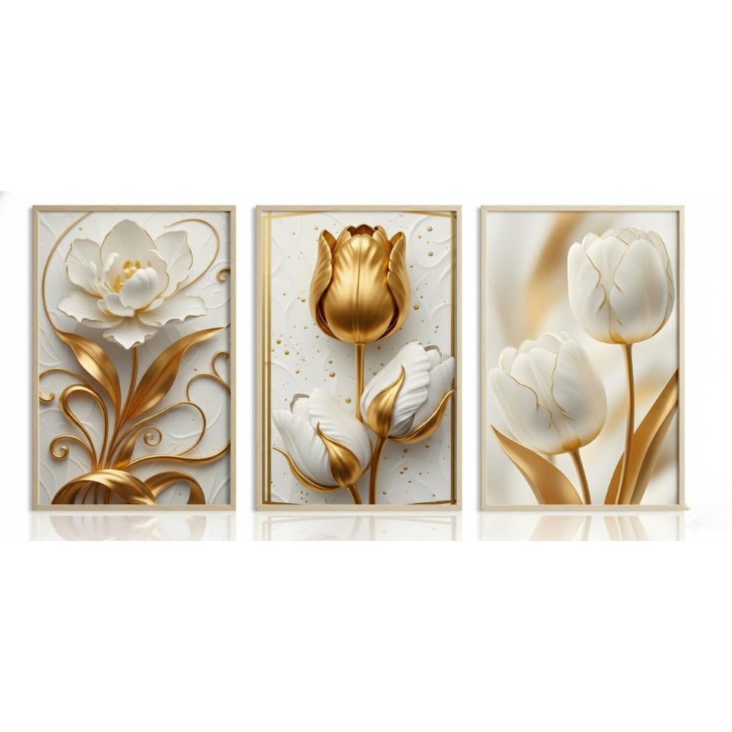 quadro decorativo grande para sala cozinha decoração flor flores top dourado abstrato moderno