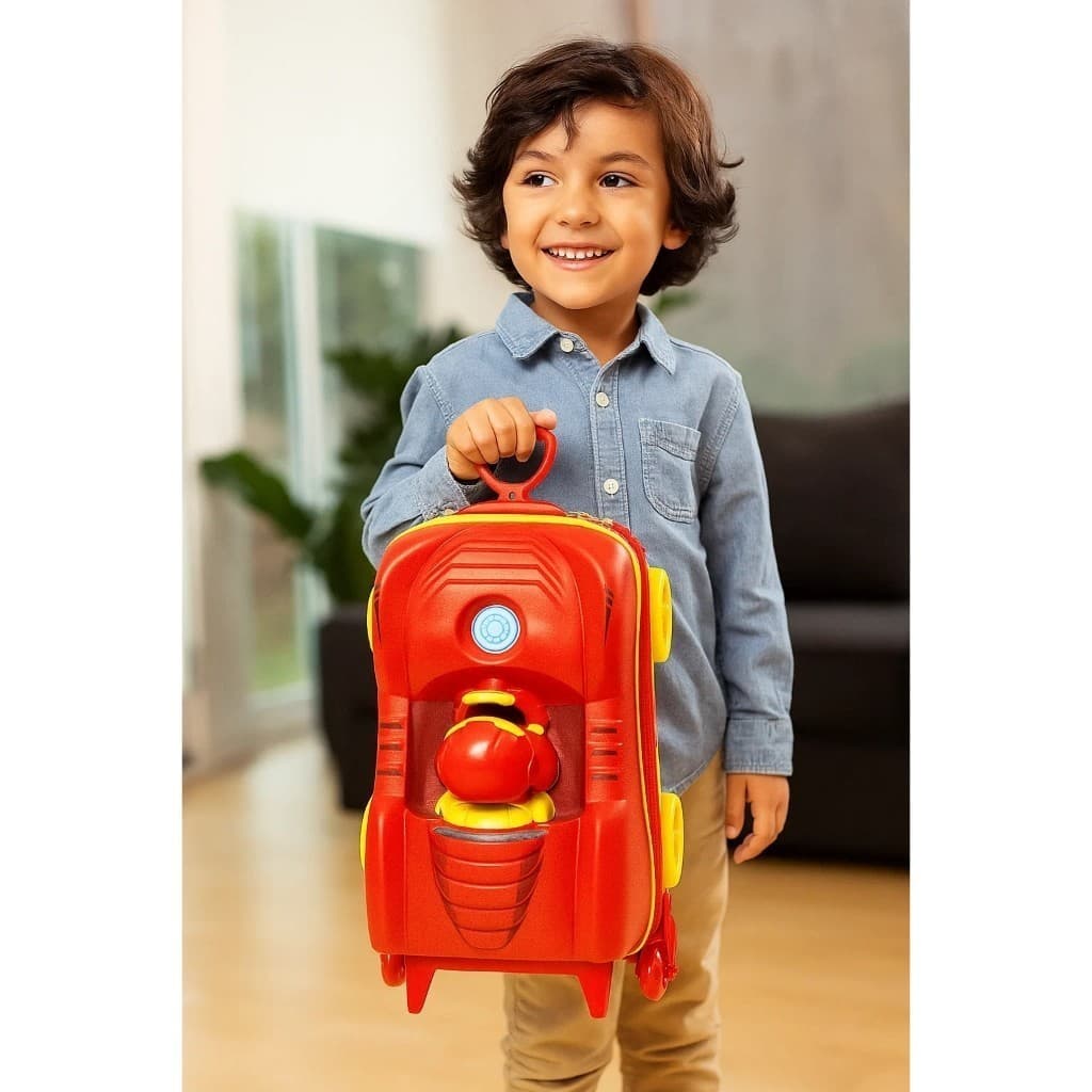 Mala Infantil Homem de Ferro 3D Marvel Carrinho Rodinhas Trolley Vermelha Viagem Escola Menino