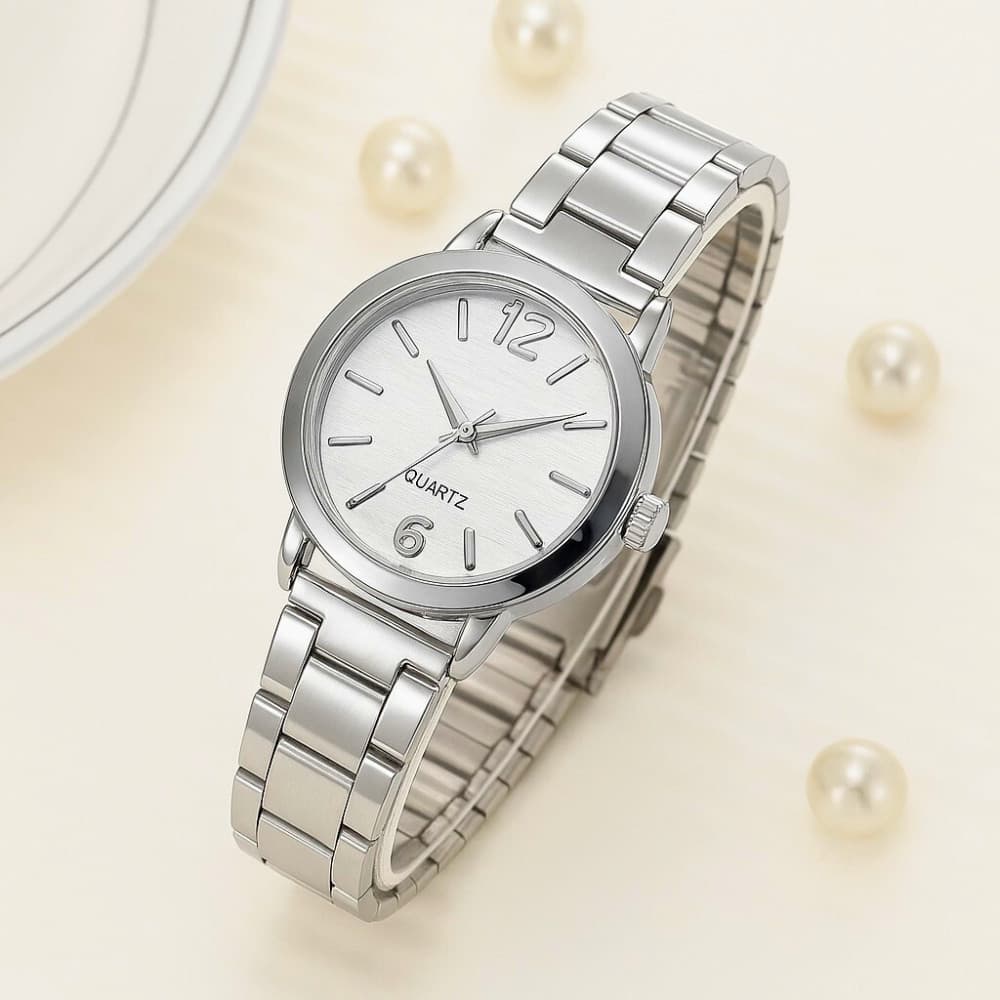 Relógio Prata de Pulso Feminino com Mostrador Fino Luxo Presente Sofisticado Movimento de Quartzo