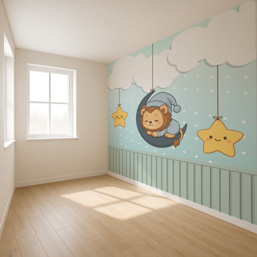 Papel de Parede Adesivo Leão Baby Para quarto de Bebê Personalizado M² PAREDE TODA