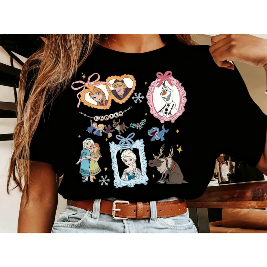 Camiseta Feminina Casual Plus Size Em Algodão Puro Com Estampas De Personagens Da Disney Frozen, Como Elsa E Anna