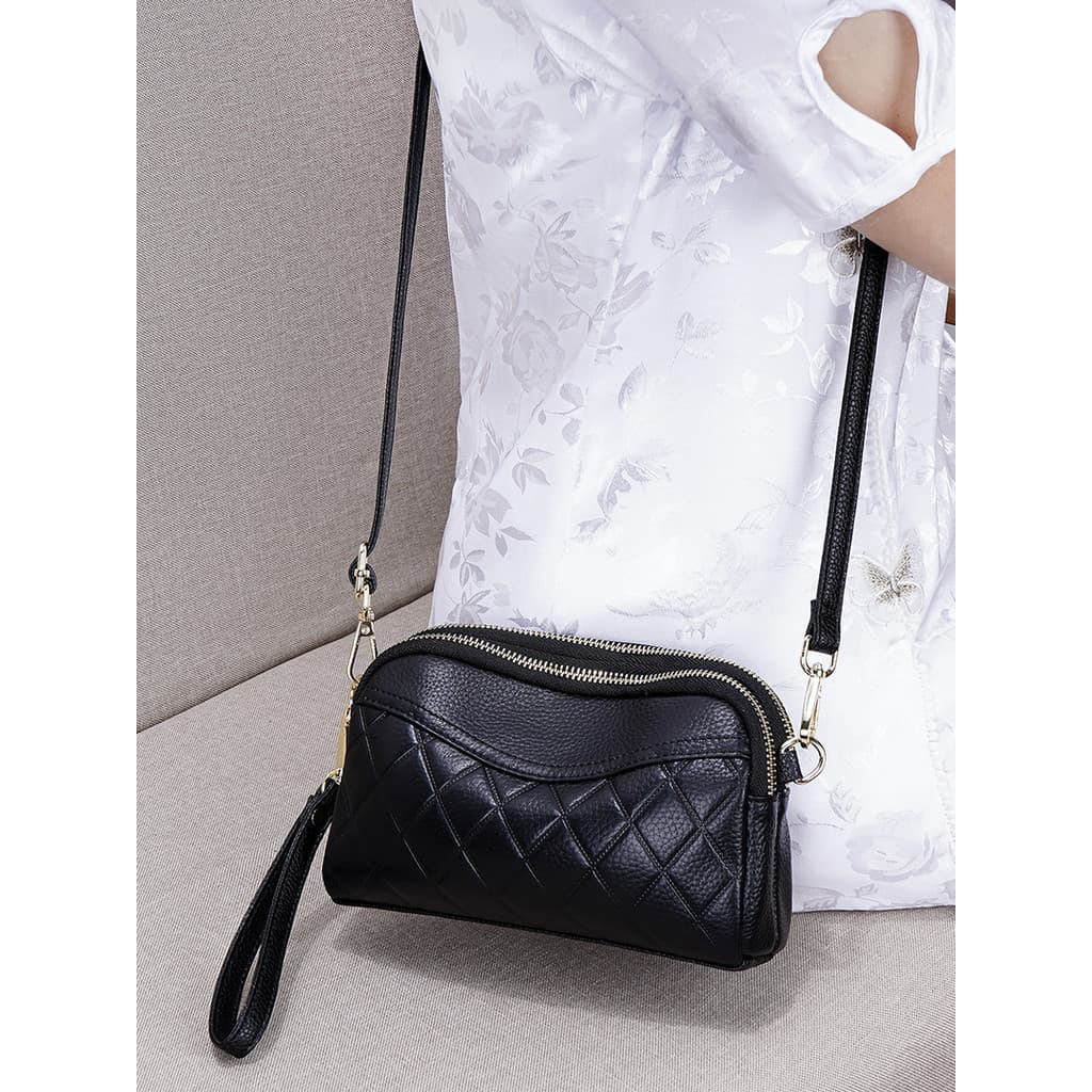 Moda diamante couro Cross-body saco feminino 2026 novo estilo All-Match mãe embreagem de couro macio Mini embreagem saco