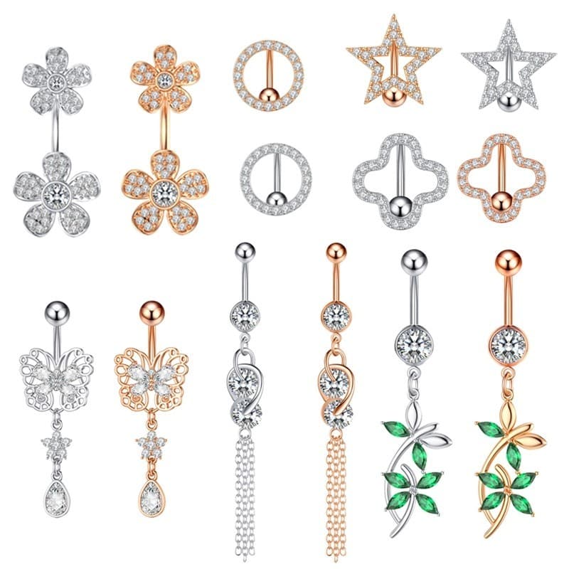 Piercing Umbigo Feminino em Aço Inoxidável com Zircônia – Joia Luxo e Brilho Intenso