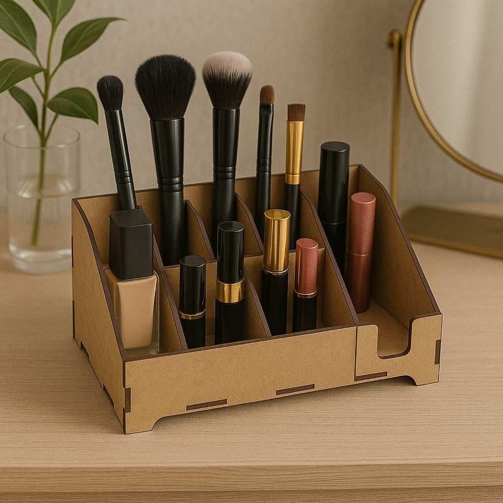 Porta Maquiagem MDF Divisórias Organizador Cosméticos Pincéis