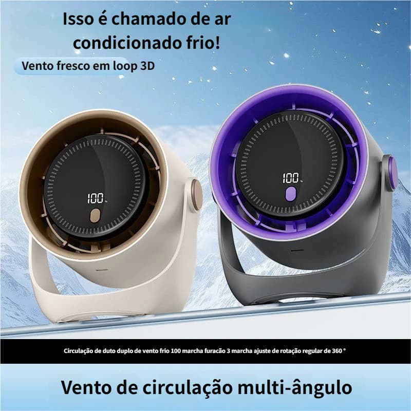 Ventilador Mesa 100 Níveis Display Digital 5000mAh Bateria 7H Silencioso 30dB USB novo nova