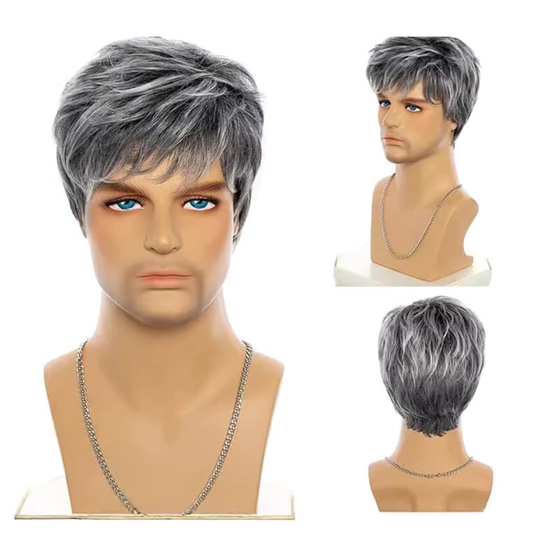 Peruca Curta Sintética Reta Preta Moda Para Masculino Cosplay Traje 6 Polegada Perucas De Cabelo Resistentes Ao Calor Ho