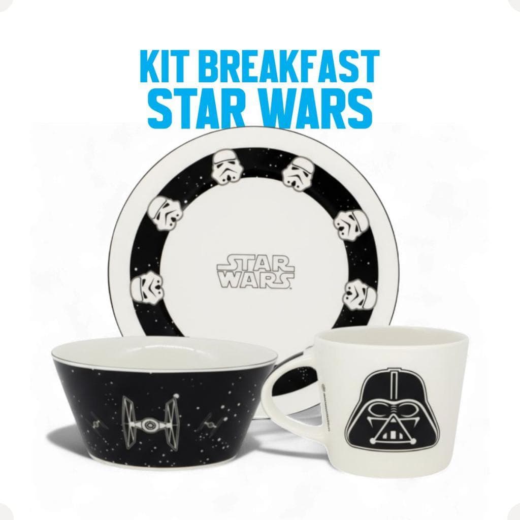 Conjunto Breakfast Star Wars Caneca Bowl Prato Cerâmica Decoração Presente Geek Café Gourmet