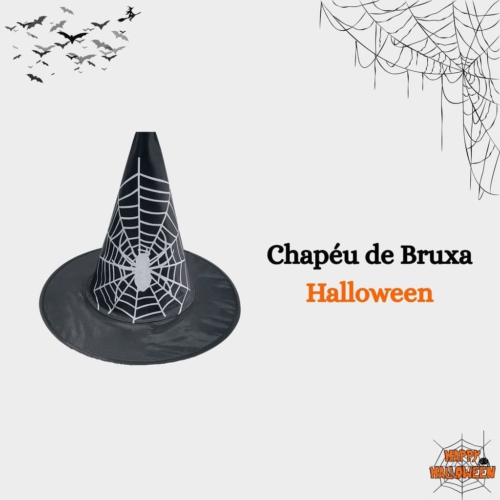 ✅️ Chapéu Infantil Preto com Estampa de Teia e Aranha – Acessório para Fantasia 🕷️🎩