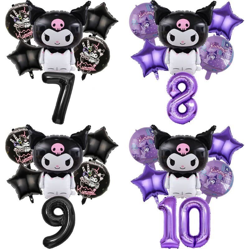 Balão Kuromi + Número Grande com 6un~7un Balões Metalizados Hello Kitty Festa Aniversario Decoração Sanrio