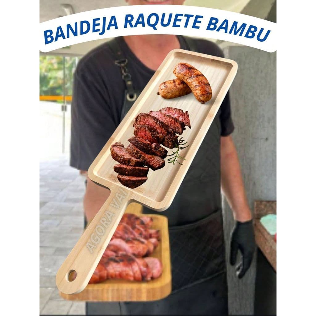 Bandeja Raquete Bambu Petisqueira Churrasco