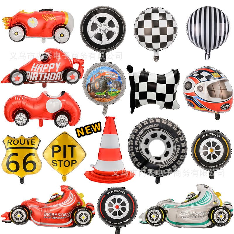 Pneu filme de alumínio balão tema corrida balão decorativo fórmula tensão carro preto branco treliça redonda