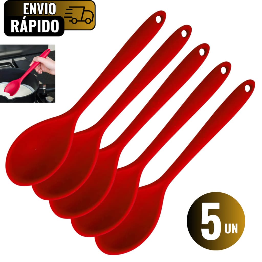 Conjunto 5 Colheres De Silicone Para Mesas De Natal Vemelha ou Preta Domicílios Restaurantes