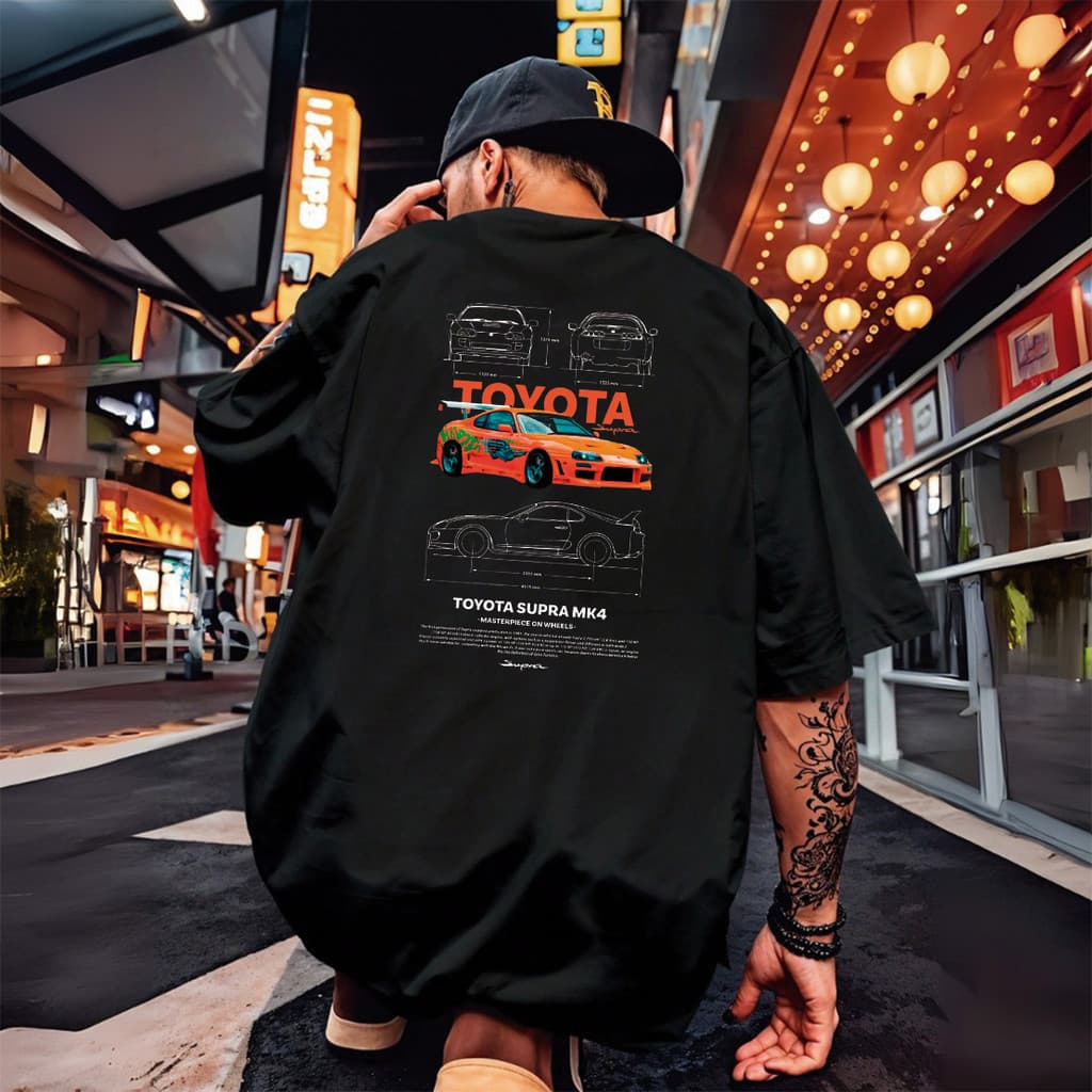 Camiseta Estilo Streetwear Oversized Estampa Automotiva Racing Paul Waker Toyota Supra Skyline Gtr