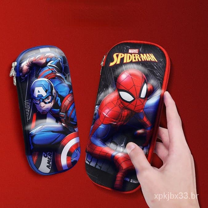 Marvel 3D Boys'ziper Papelaria Caixa Super Herói Capitão América Aço Homem-Aranha Lápis Caixa U6TB